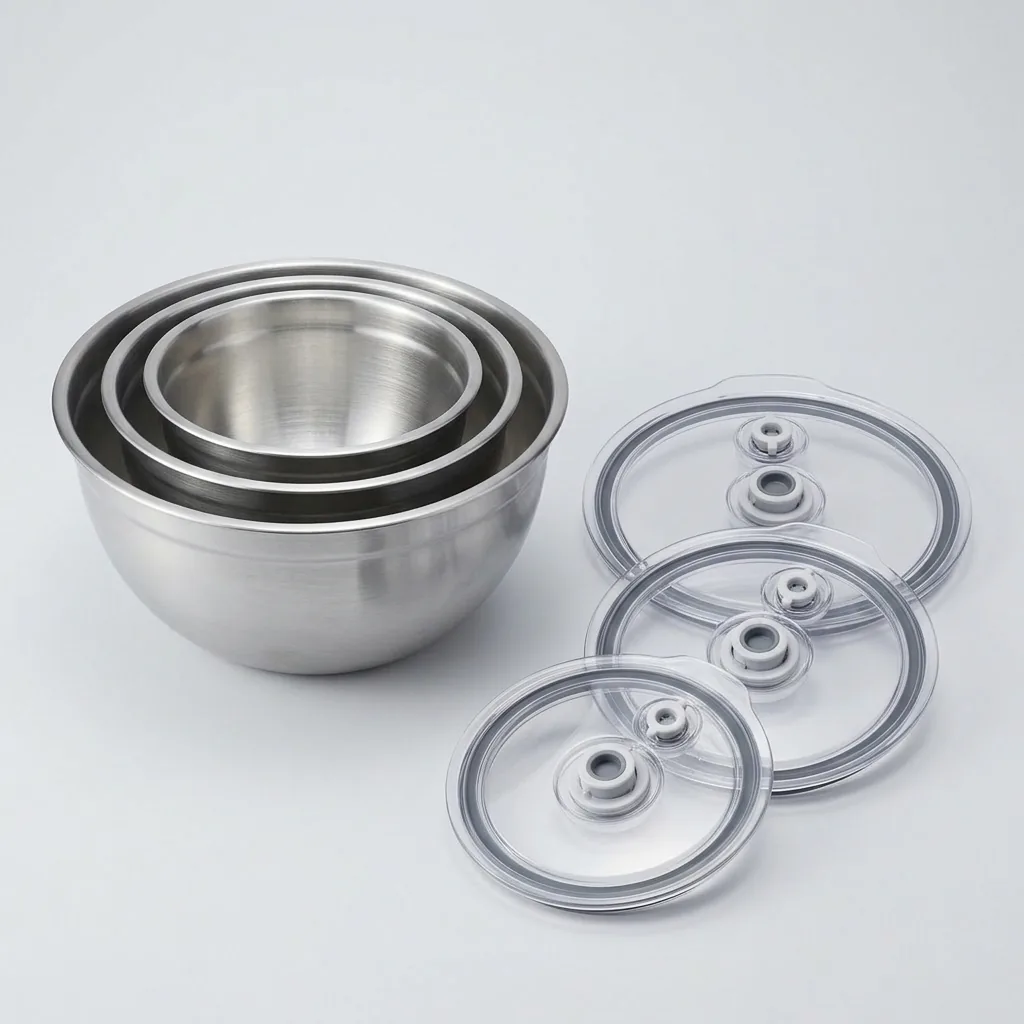 Stainless Mixing Bowl Set with Vacuum Seal Lids, 6 pc